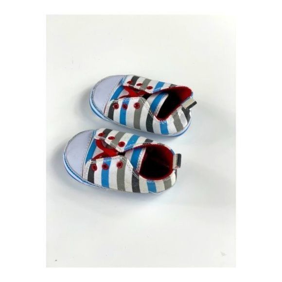 Quicksilver Infant Soft Sole Sneakers Shoes Sz 6-12M Stripes Blue White Grey - Picture 1 of 9